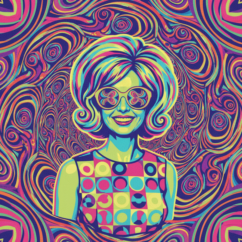 Retro 1960s Psychedelic Pop Art AI AI portrait example — Vintage & Retro