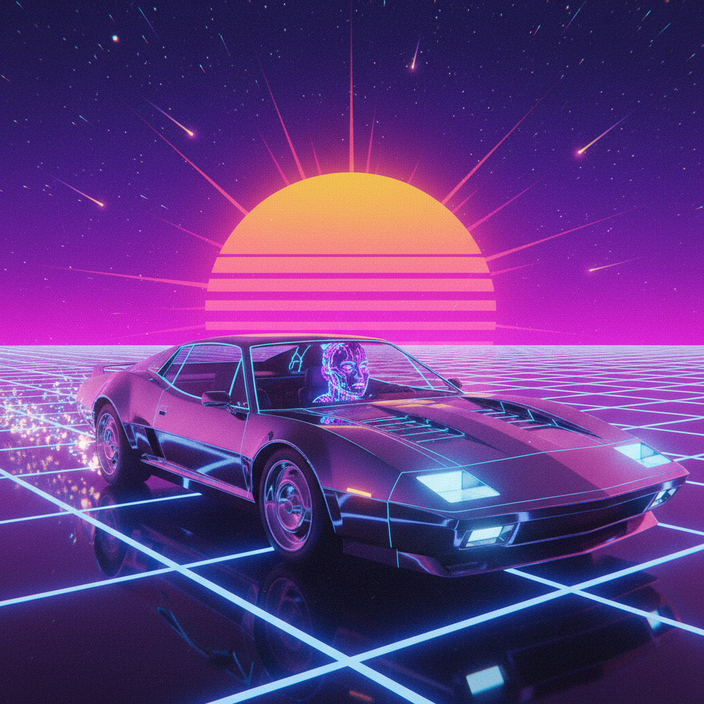 Retro Future Synthwave Car Sunset AI AI portrait example — Cyberpunk & Future