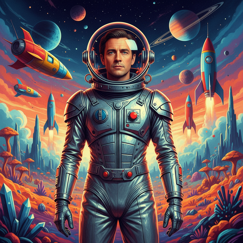 Retro Sci-Fi Space Cadet AI Trend AI portrait example — Fashion & Editorial