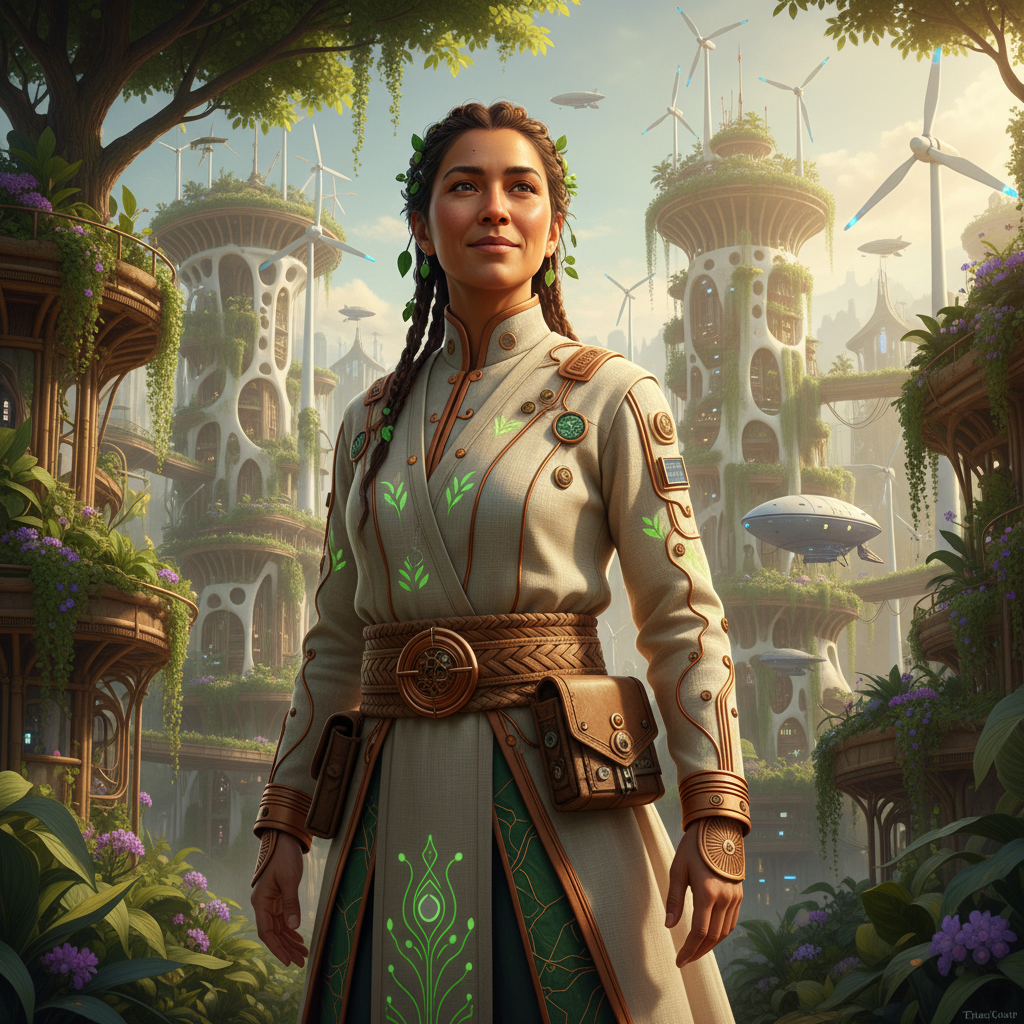Retro Solarpunk Green City AI Trend AI portrait example — Fantasy & Cosplay