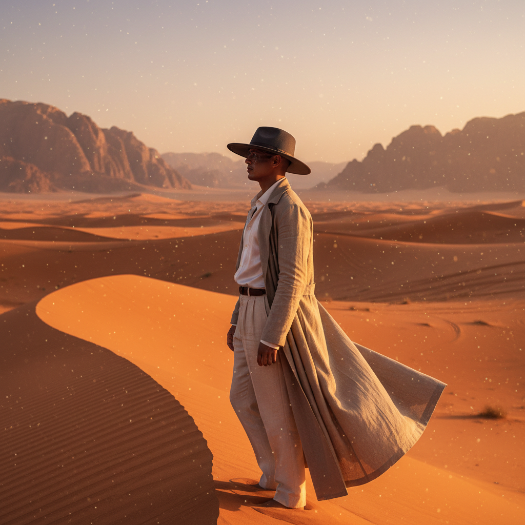 High-Fashion Safari Desert Wanderer AI AI portrait example — Fashion & Editorial