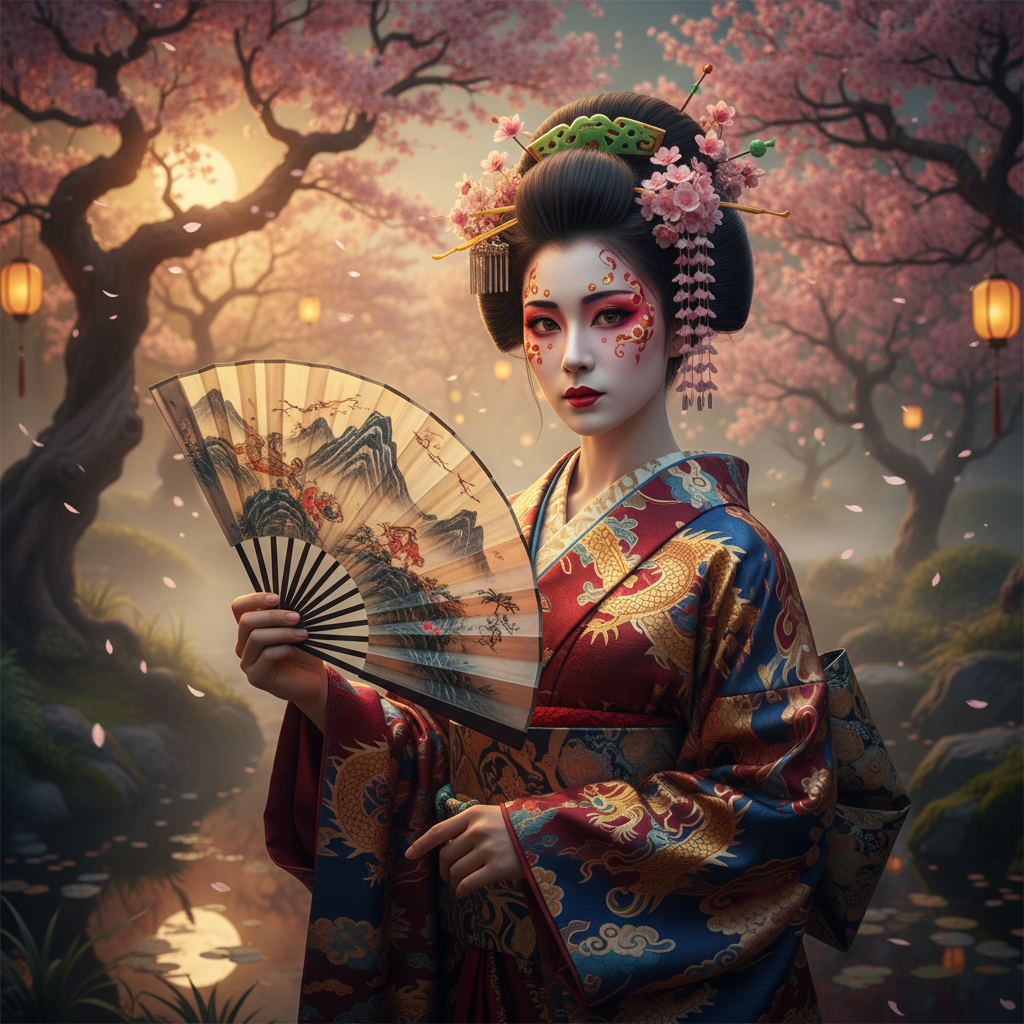 Silk Fan Geisha Fantasy AI Filter AI portrait example — Fantasy & Cosplay