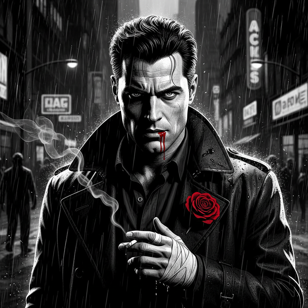 Sin City Stark B&W AI Trend AI portrait example — Cinematic & Movie Poster