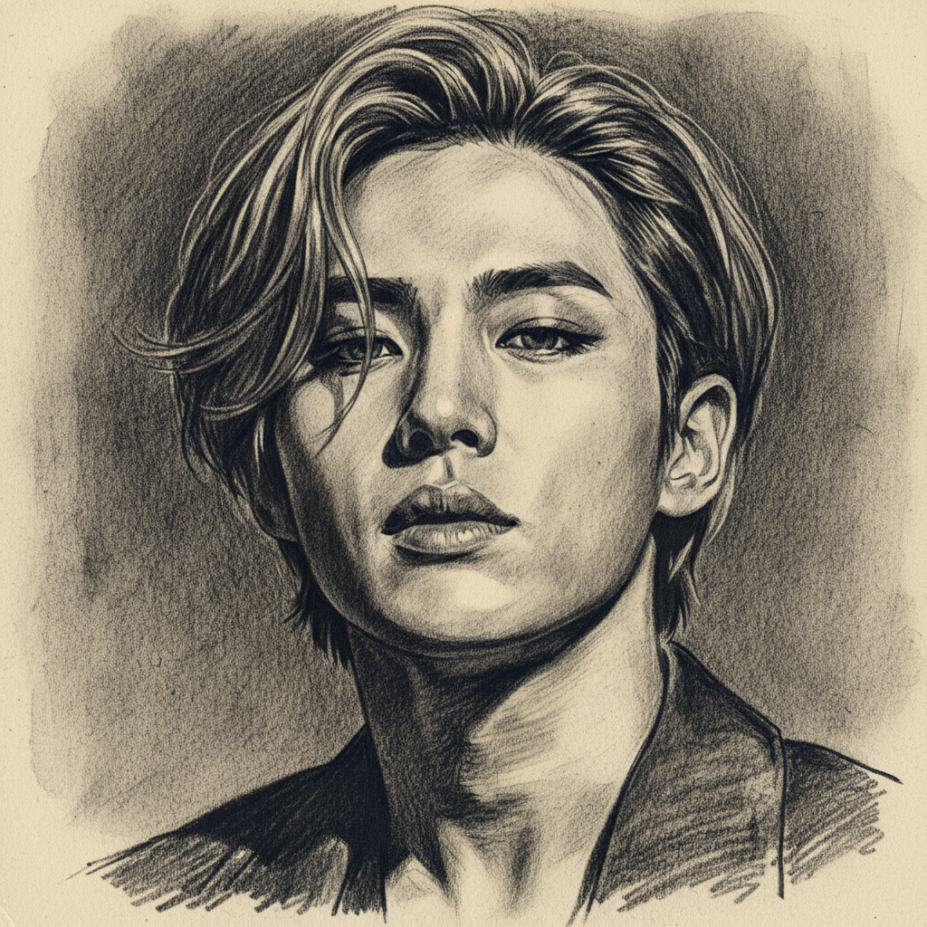 Sketchbook Charcoal Drawing Idol AI AI portrait — K-Pop & Idol