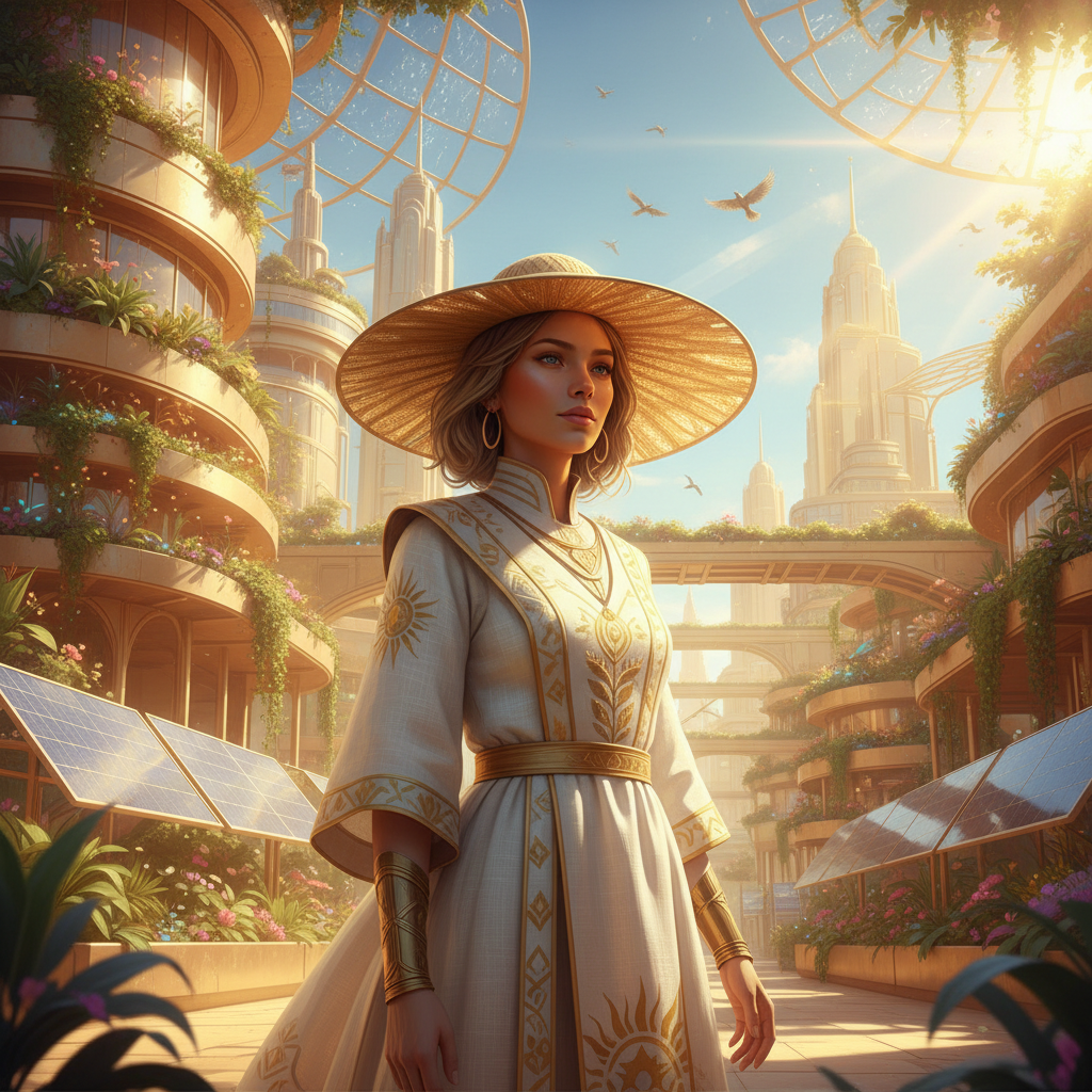 Solarpunk Golden City AI Trend AI portrait example — Fantasy & Cosplay