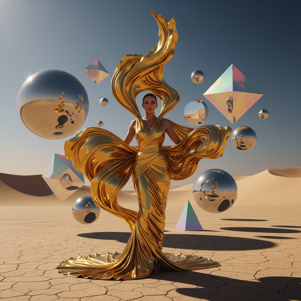 Modern Surrealist Desert Couture AI Filter AI portrait example — Fashion & Editorial