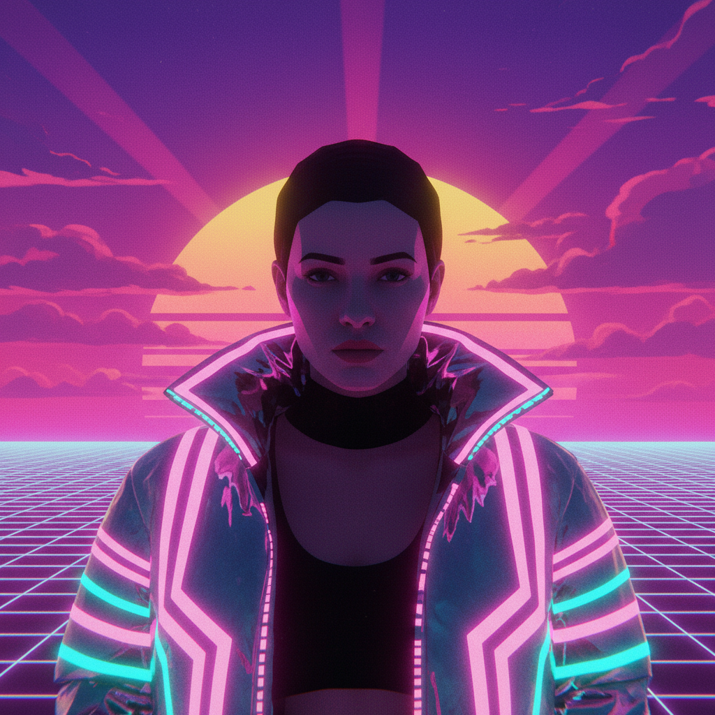 Synthwave 80s Sunset AI Filter AI portrait example — Viral & TikTok