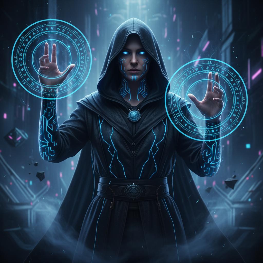 Techno-Mage Cyber Grimoire AI Portrait AI portrait example — Fantasy & Cosplay