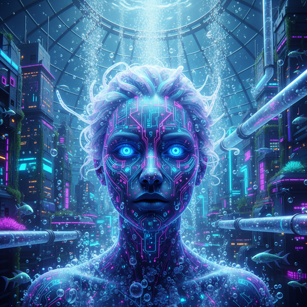 Underwater Cyberpunk Submerged City AI Trend AI portrait example — Cyberpunk & Future