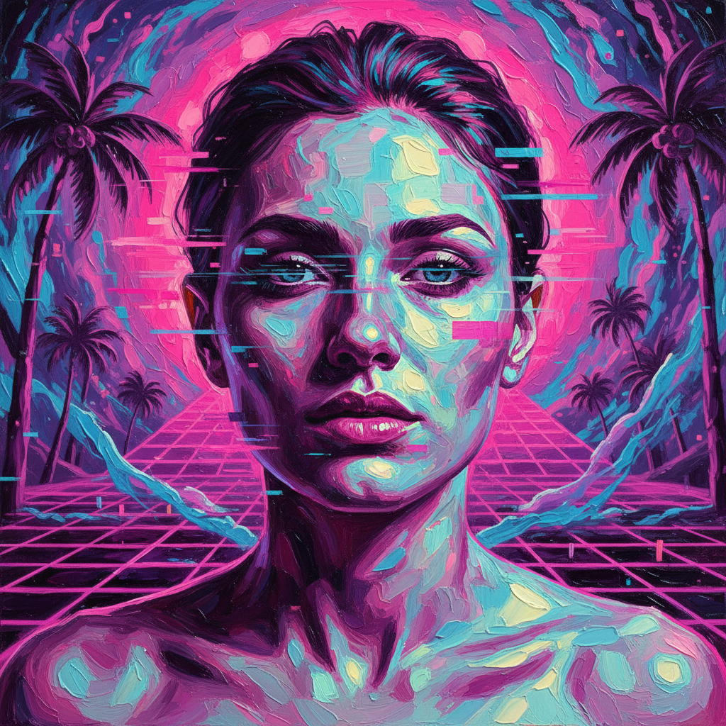 Vaporwave Glitch Oil Painting AI Portrait AI portrait