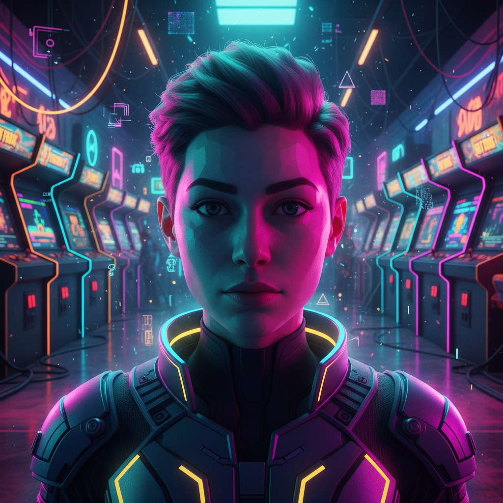 Vibrant Neon Arcade Pixar 3D Portrait AI AI portrait example — Disney Pixar 3D
