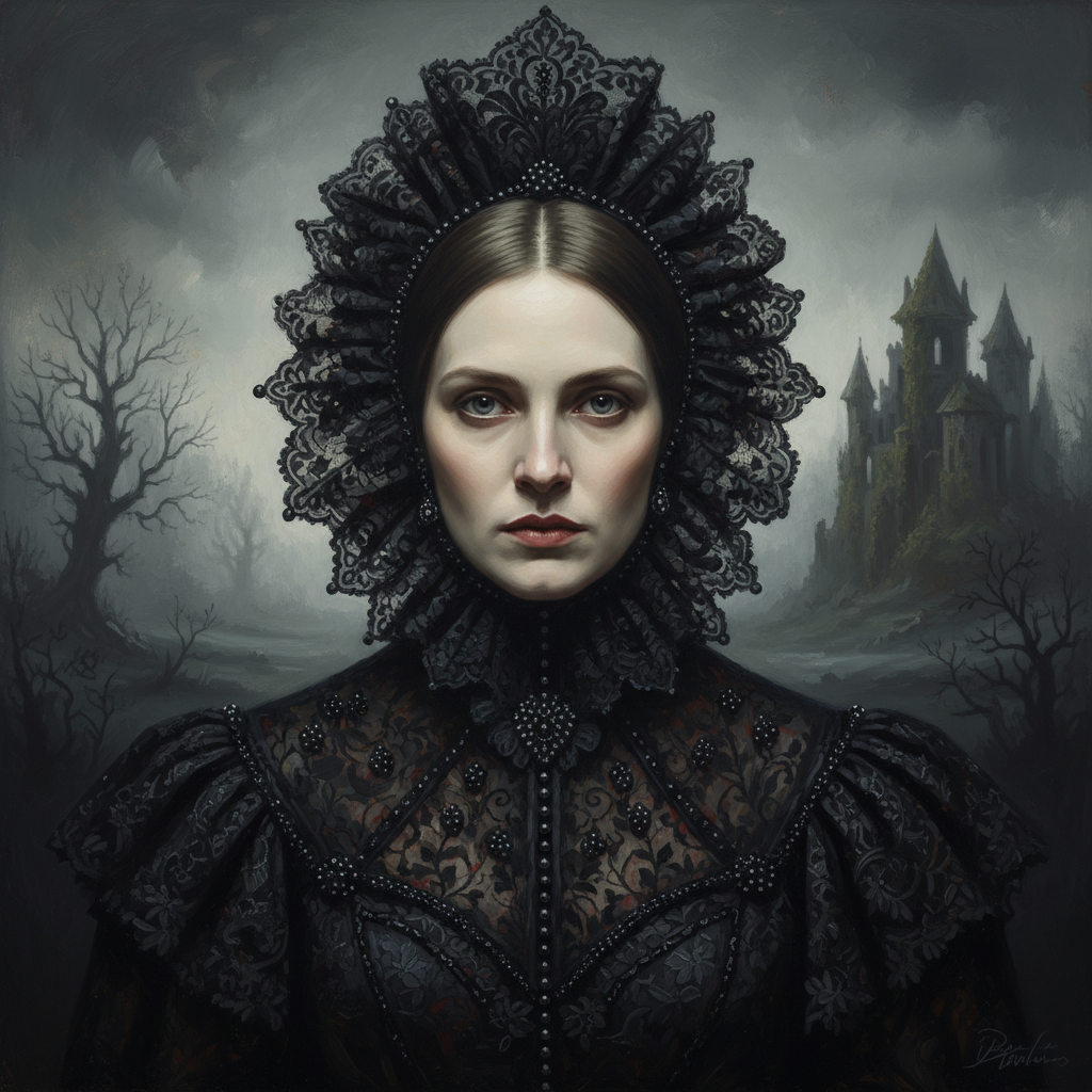Victorian Gothic Mourning AI Oil Painting AI portrait example — Fine Art & Painting