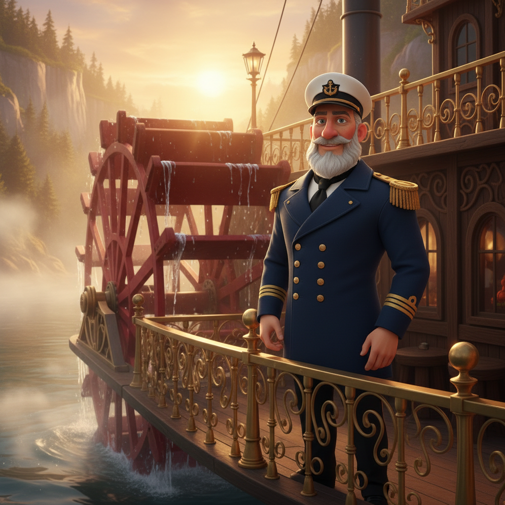 Victorian Steamboat Pixar Captain AI Filter AI portrait example — Disney Pixar 3D