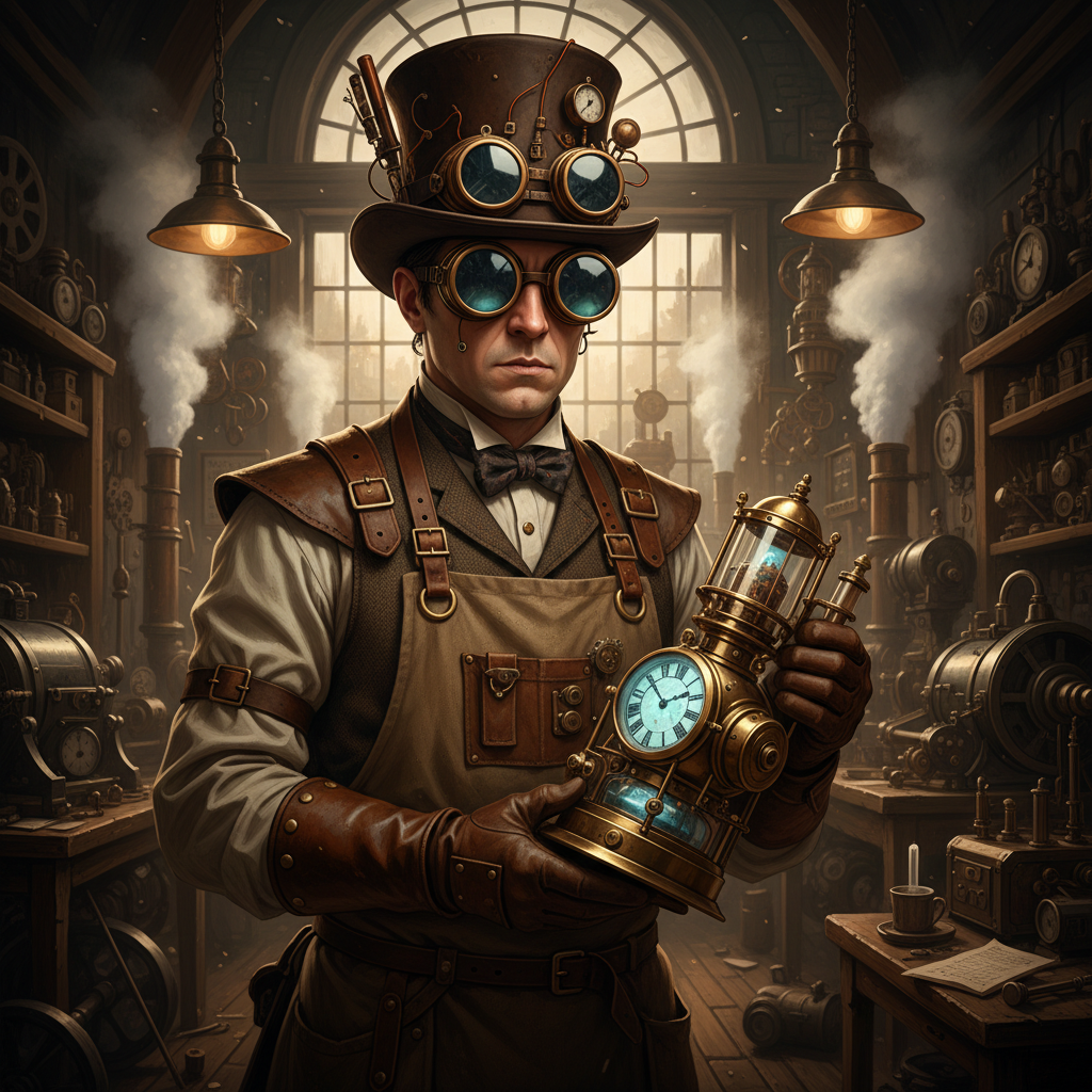 Victorian Steampunk Inventor AI Trend AI portrait example — Fashion & Editorial
