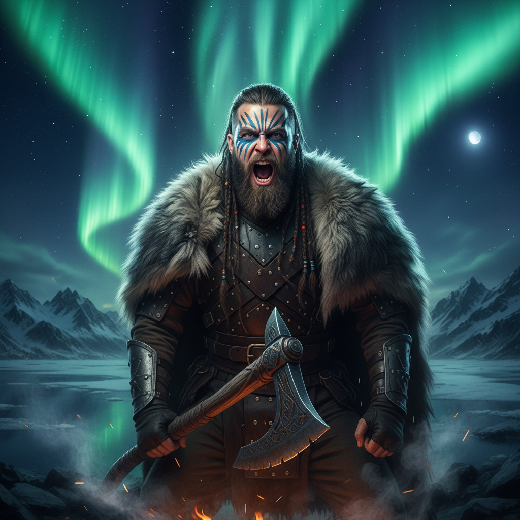 Viking Berserker Northern Lights AI Portrait AI portrait example — Fantasy & Cosplay