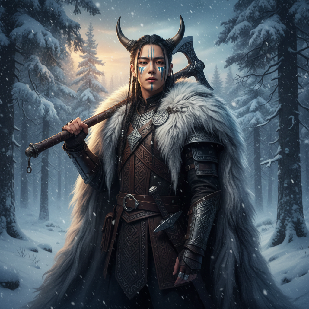 Viking Warrior Epic K-Pop Concept AI AI portrait example — K-Pop & Idol
