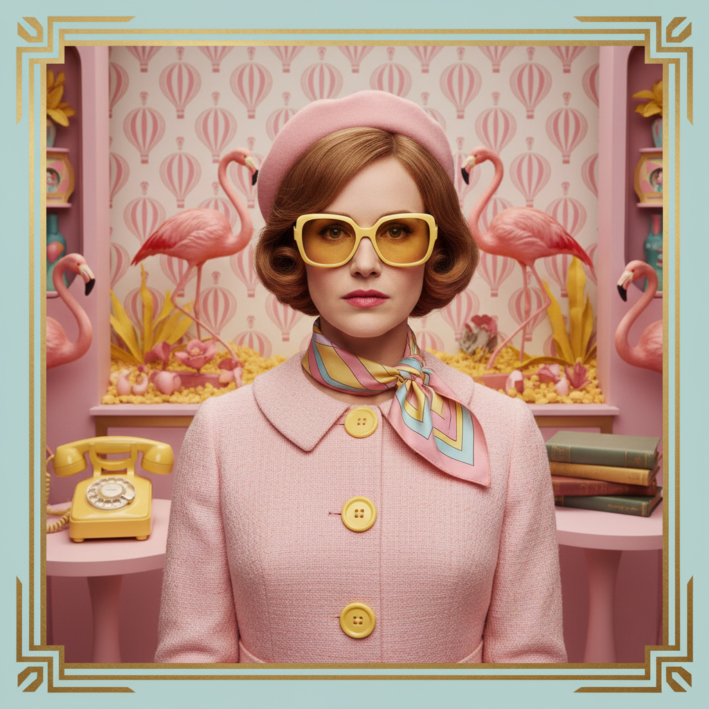 Wes Anderson Pastel Symmetry AI Portrait AI portrait example — Cinematic & Movie Poster