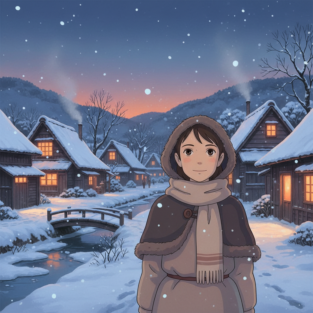 Winter Ghibli Snowy Village AI Portrait AI portrait example — Ghibli & Anime