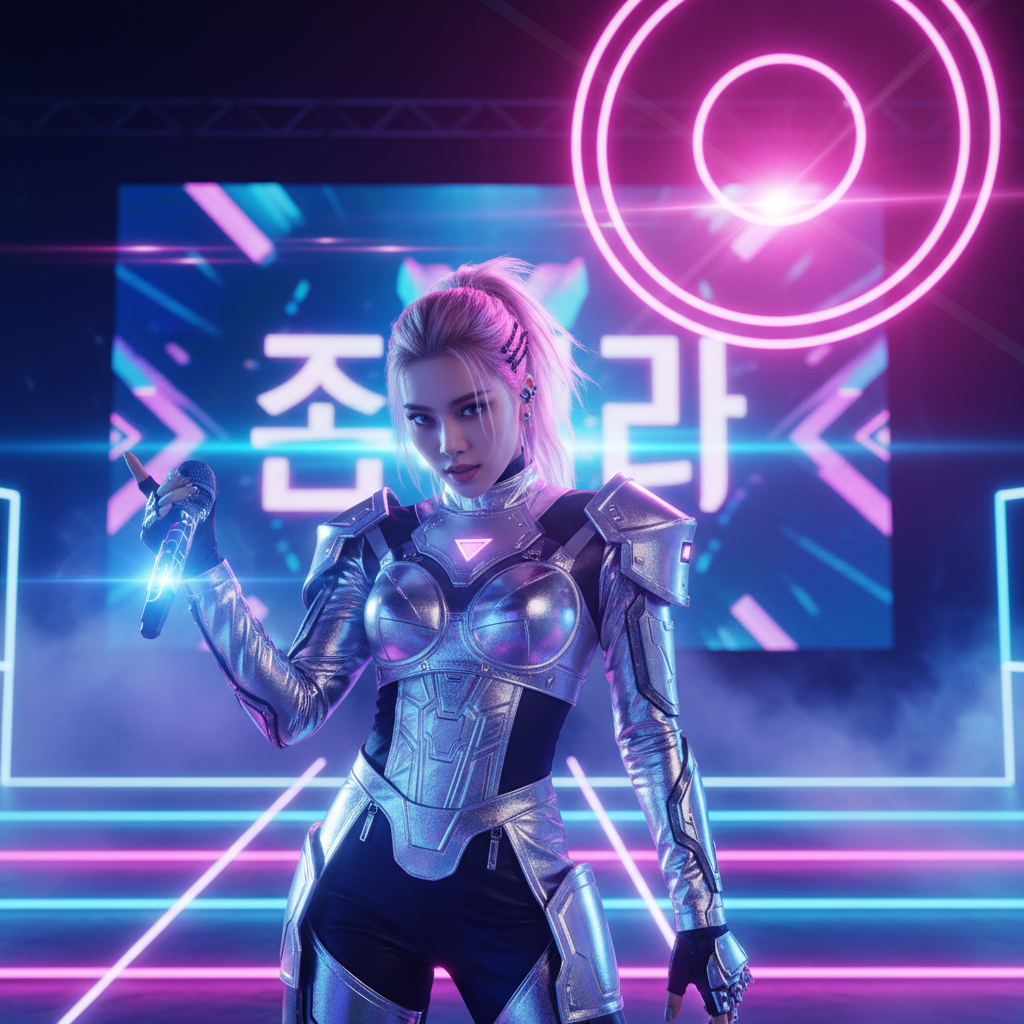 Y2K Cyberpunk Seoul Stage Performance Trend AI portrait example — K-Pop & Idol