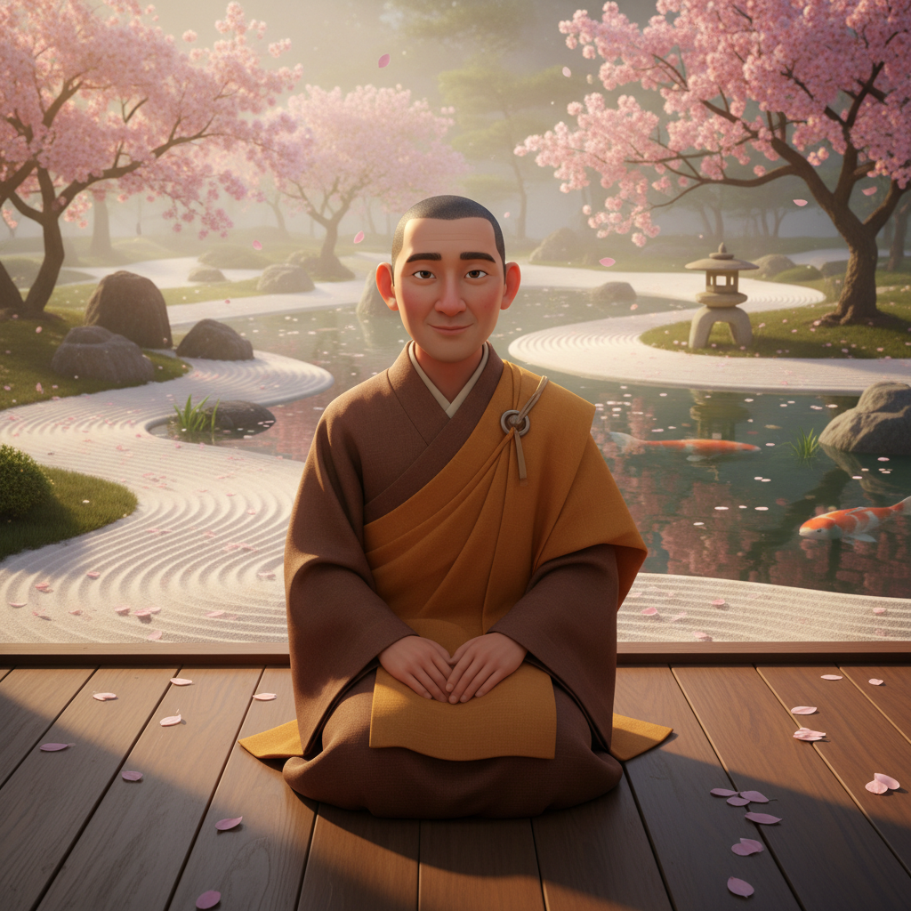 Zen Garden Pixar Monk Portrait AI AI portrait example — Disney Pixar 3D