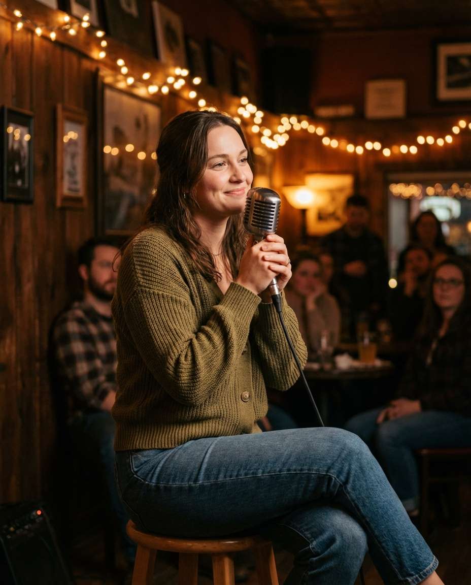 Acoustic Coffeehouse AI portrait — Gemini AI Singer Photo Prompts