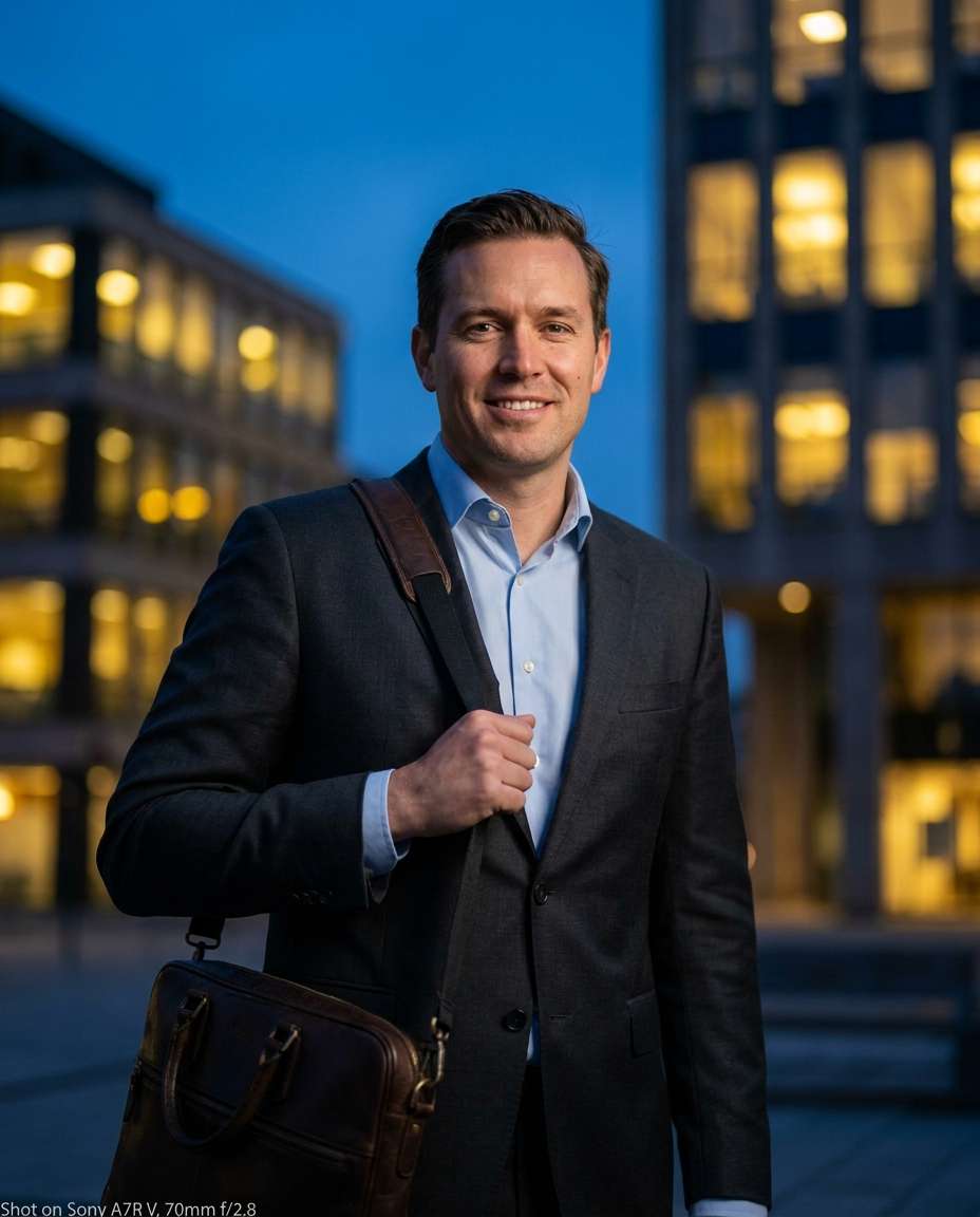 After-Work Power Portrait AI portrait — Gemini AI Blue Hour Photo Prompt