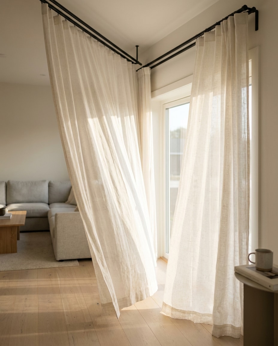 Airy Linen Sheers AI portrait example — Gemini AI Curtain Image Prompts
