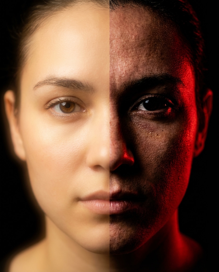 Angel vs Devil Lighting AI portrait example — Gemini AI Half Face Prompt