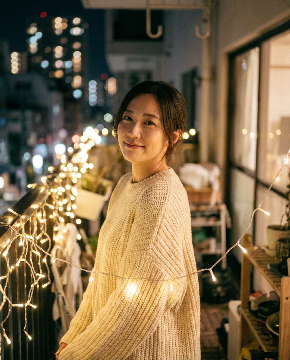 Apartment Balcony Night AI portrait — Gemini AI Korean Style Prompt
