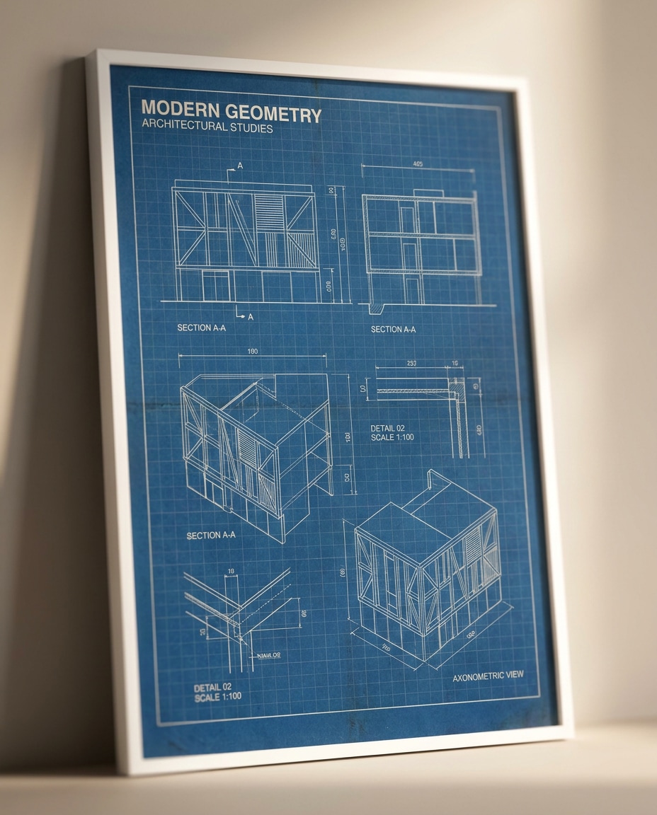 Architectural Blueprint AI portrait — Geometric Poster Prompts