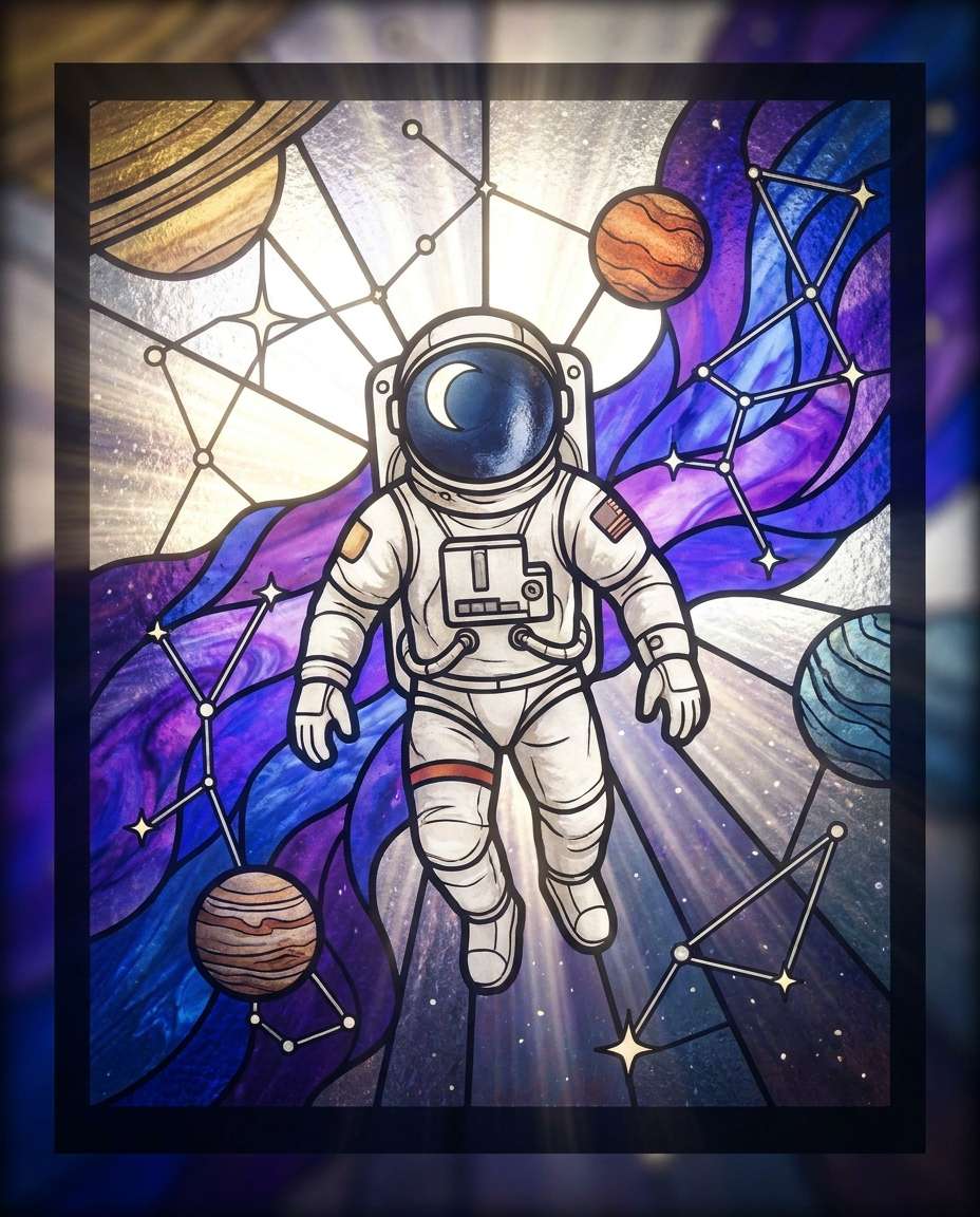 Astronaut Dream Window AI portrait — Gemini AI Stained Glass Art Prompt
