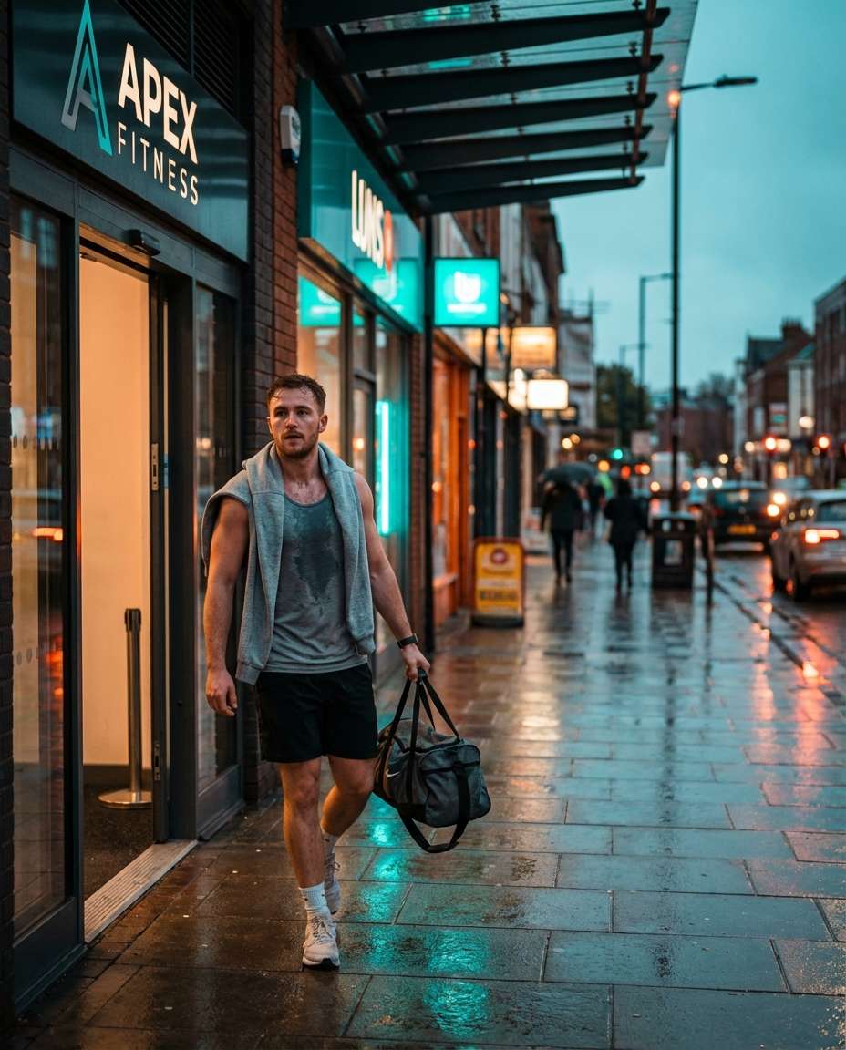 Athleisure Street Exit AI portrait — Gemini Gym Photo Prompt