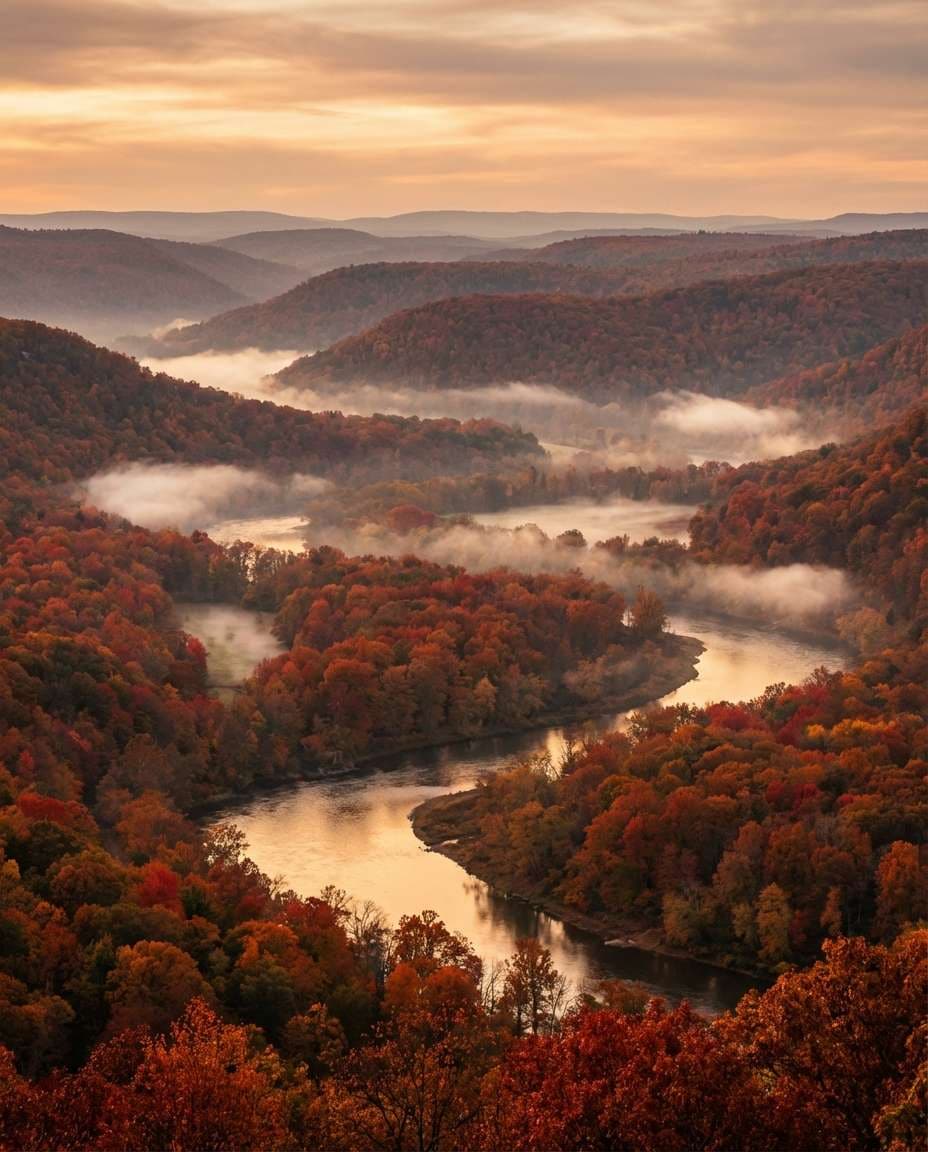 Autumn Valley Layers AI portrait example — Gemini AI Landscape Photo Prompt