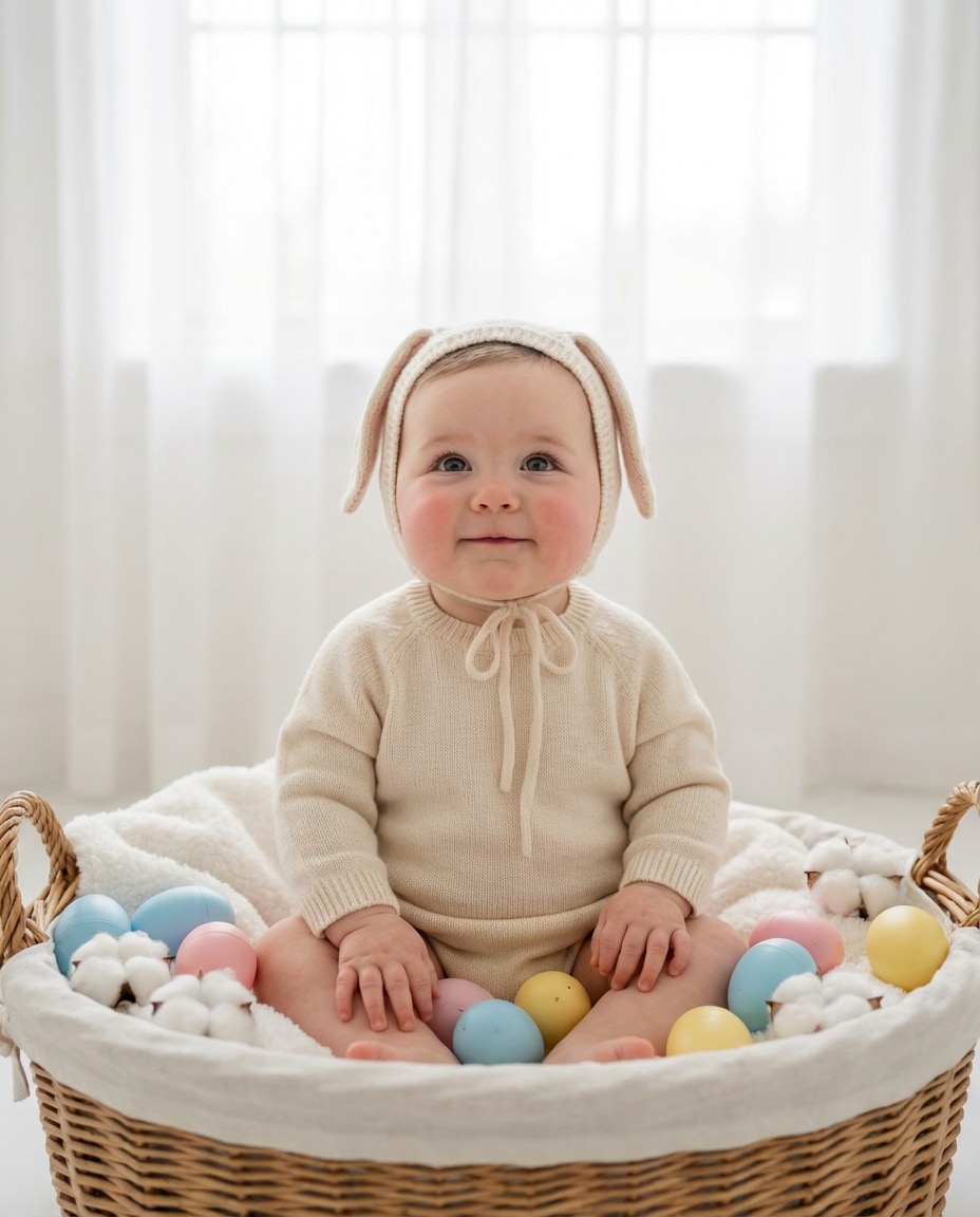 Baby Bunny Basket AI portrait example — AI Easter Bunny Photography Prompt