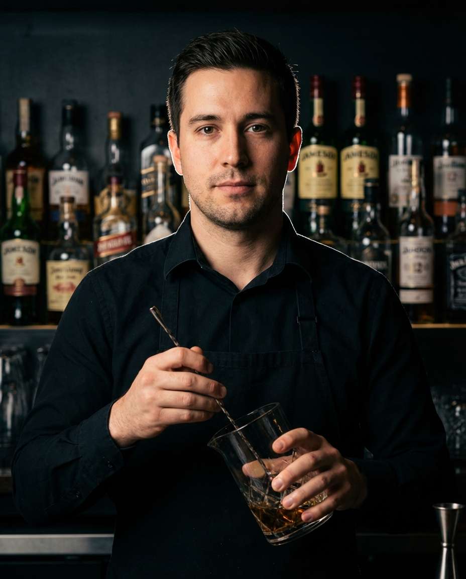 Back Bar Bottle Glow AI portrait example — Gemini AI Bartender Photo Prompts