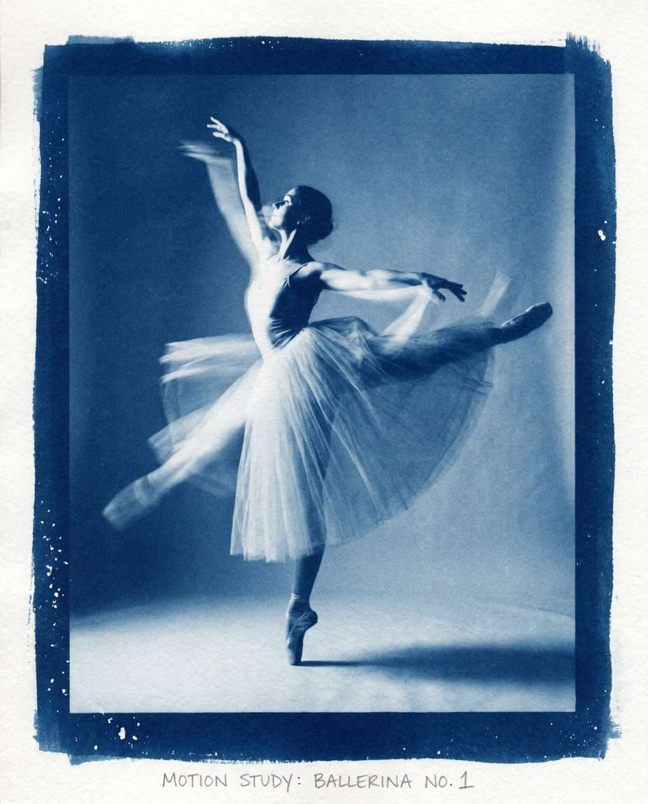 Ballet Motion Study AI portrait example — Free AI Cyanotype Photo Prompts for Gemini & ChatGPT
