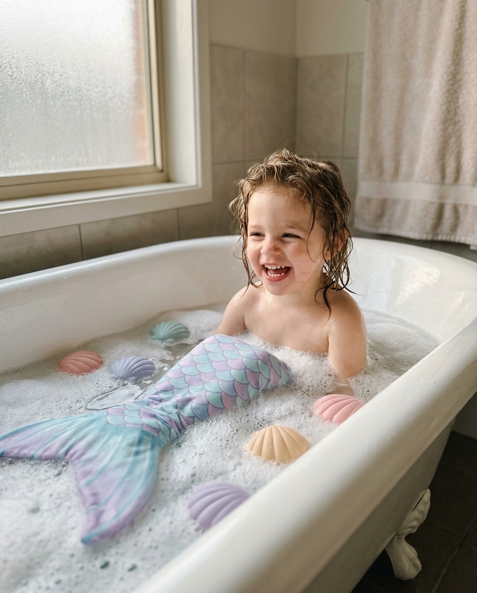 Bathtub Bubble Mermaid AI portrait example — Gemini Mermaid Kids Photoshoot Prompts