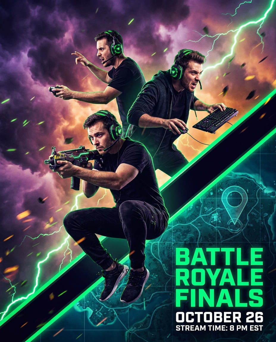 Battle Royale Drop AI portrait — Gemini AI Esports Poster Prompts