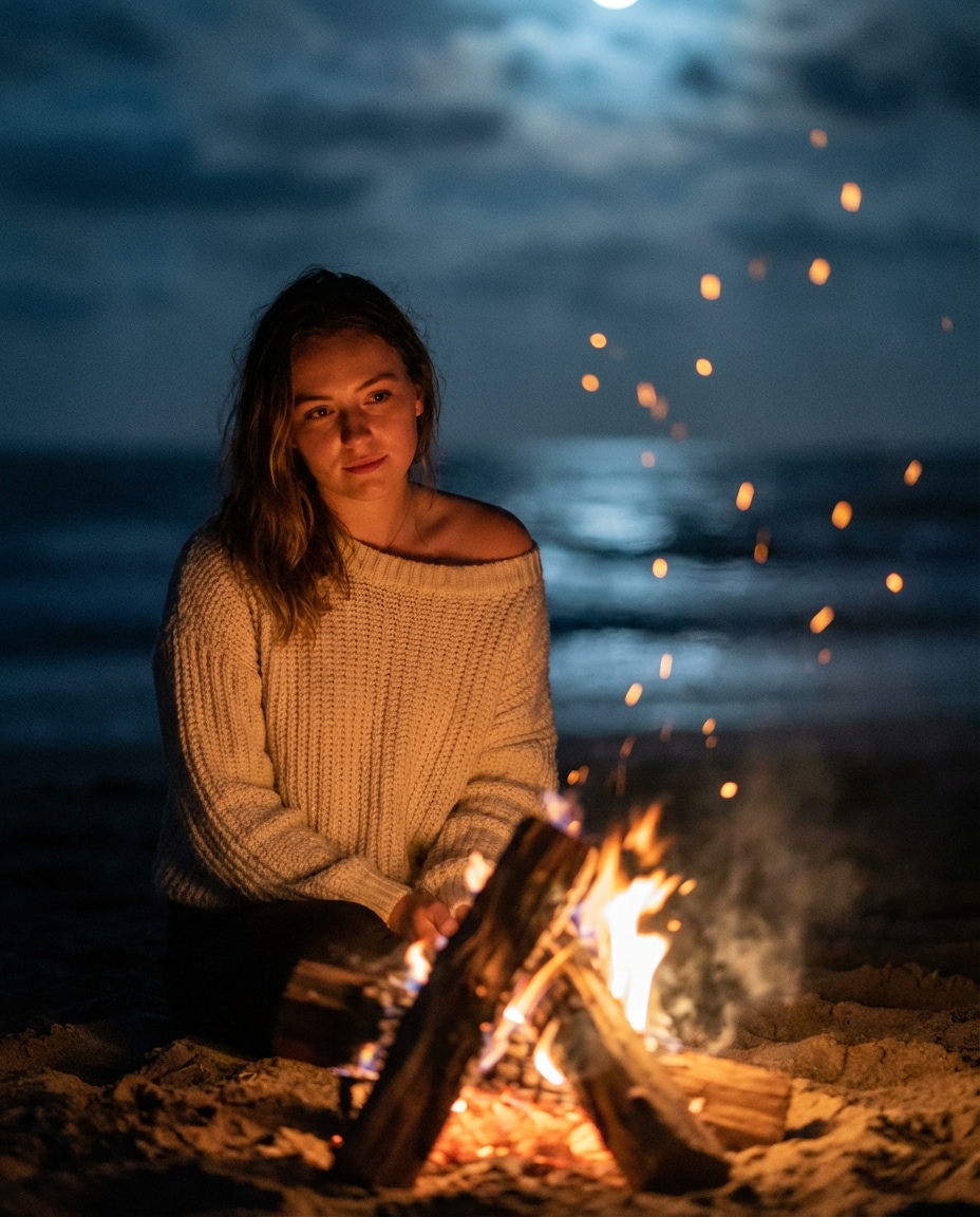 Beach Bonfire Blues AI portrait — Gemini AI Prompt Sza Over The Sea