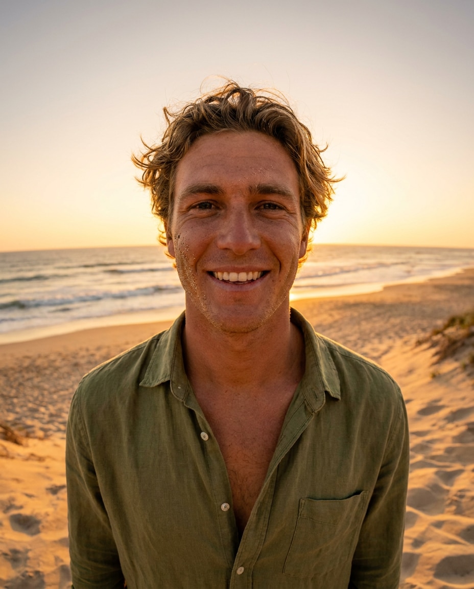 Beach Golden Hour AI portrait — Free Copy & Paste