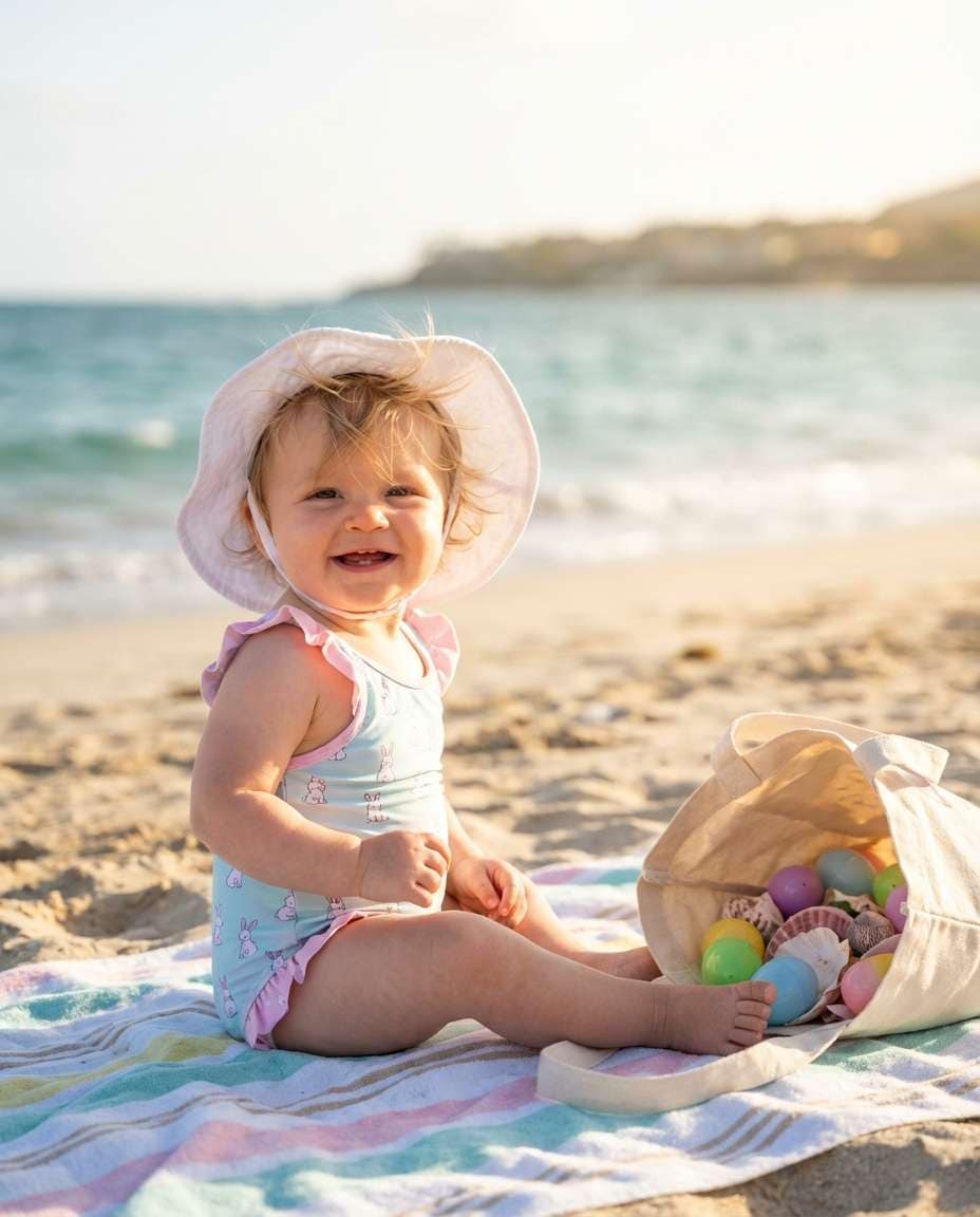 Beach Resort Spring AI portrait example — AI Easter Baby Photography Prompt