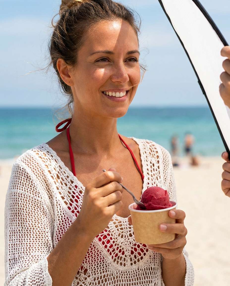 Beach Strawberry Sorbet AI portrait — Strawberry Aesthetic Prompts for Gemini & ChatGPT