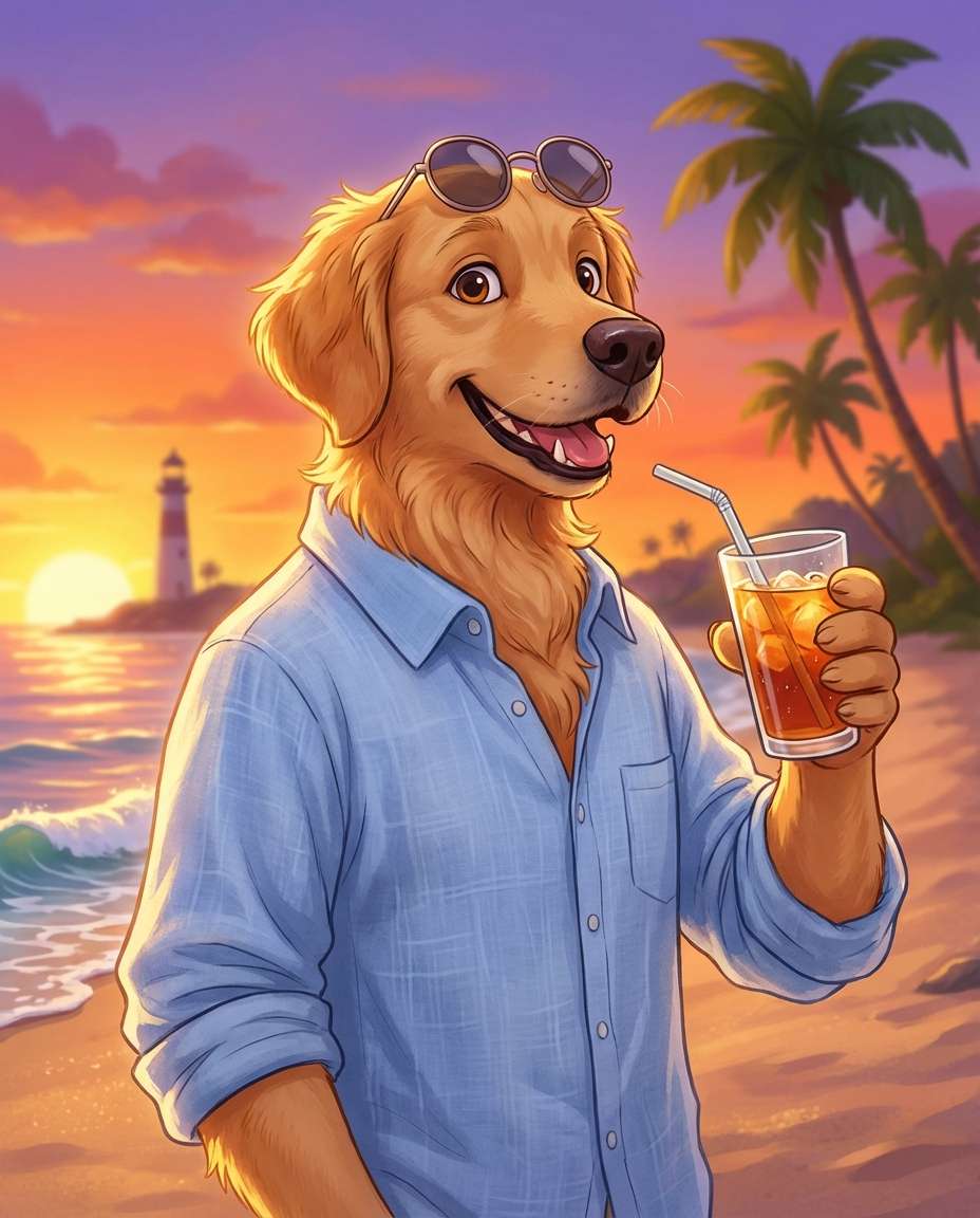 Beach Sunset Vibes AI portrait example — Gemini AI Furry Prompt