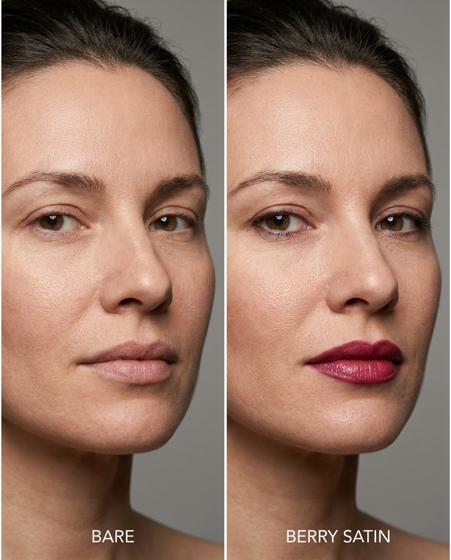 Before After Diptych AI portrait example — Gemini Lipstick Prompt