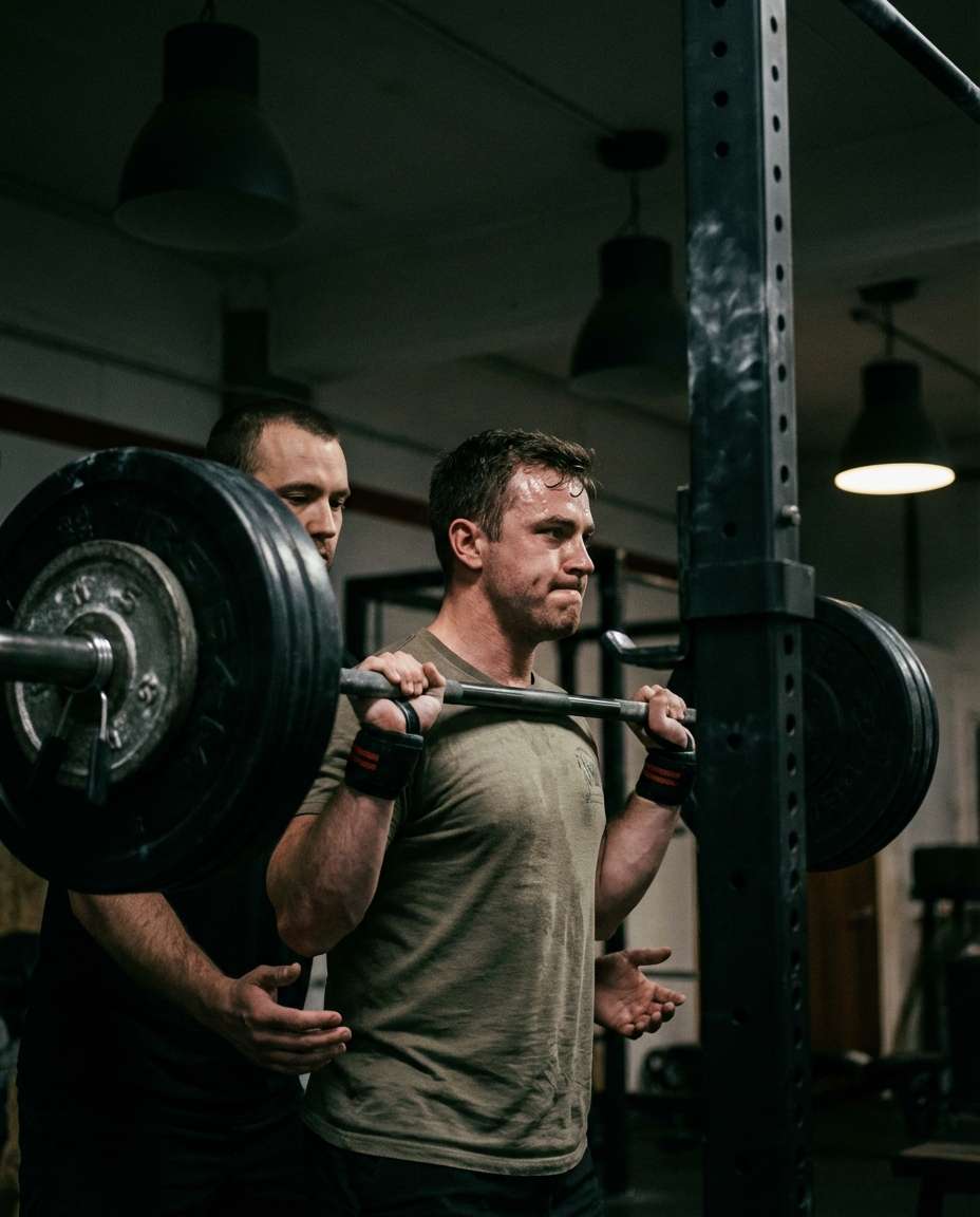 Bench Press Spotter AI portrait — Gemini Gym Photo Prompt