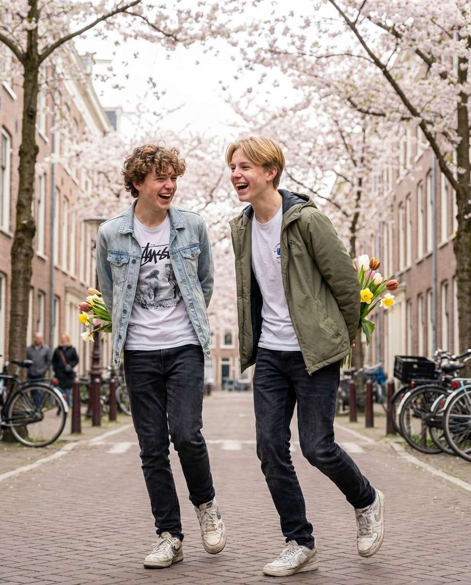 Best Friends Flower Run AI portrait example — AI Flower Photo Prompt for Boys