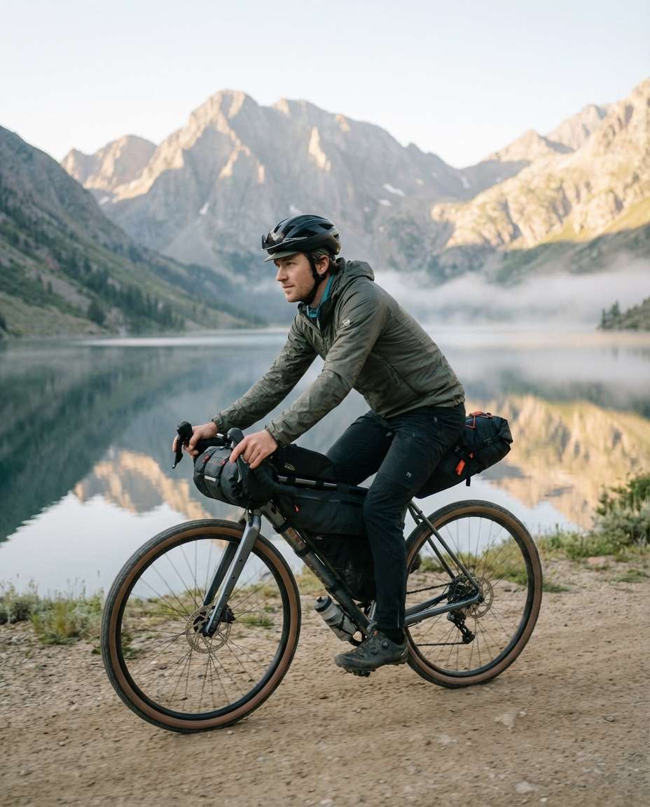 Bikepacking Adventure AI portrait example — Gemini AI Cyclist Photo Prompts