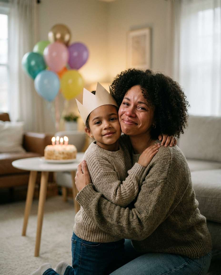Birthday Party Reassurance AI portrait — Gemini Hug My Youngself Prompt