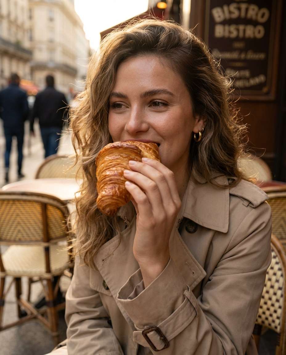 Bite Shot Croissant AI portrait example — AI Food Photography Prompt