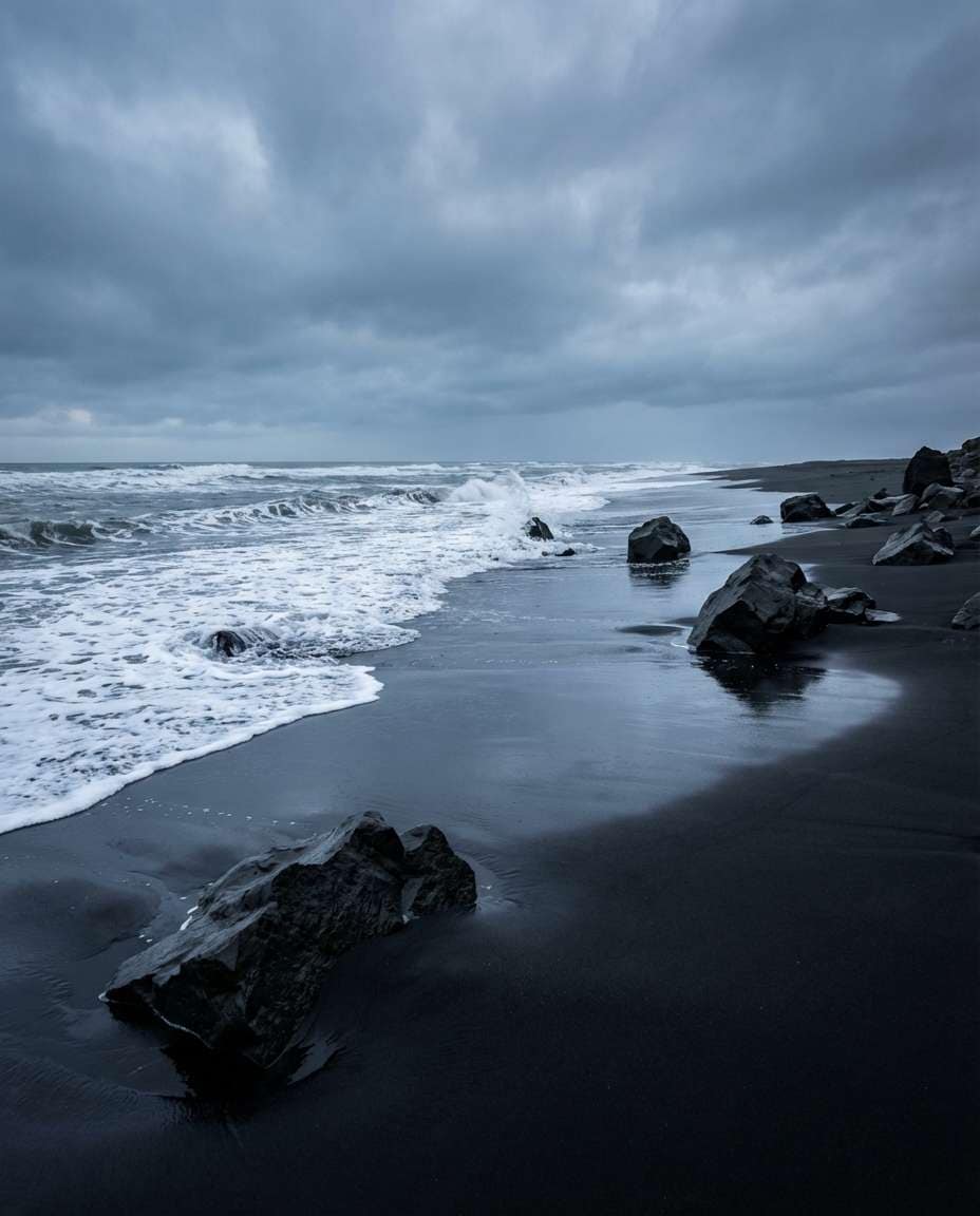 Black Sand Surf AI portrait example — Gemini AI Landscape Photo Prompt